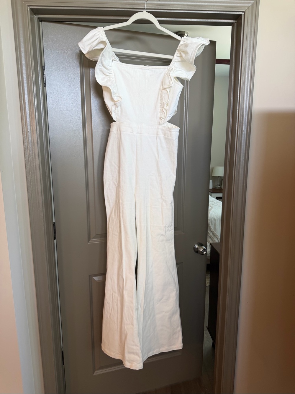 Flying Tomato White Ruffle-Strap Wide Leg Jumpsuit